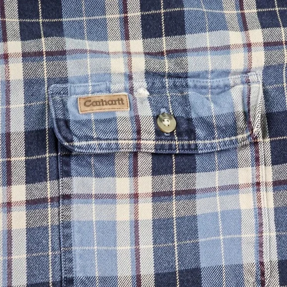 Carhartt Shirt Mens Large Blue Plaid Flannel Long Sleeve Button Up S175 NVY - Picture 3 of 11